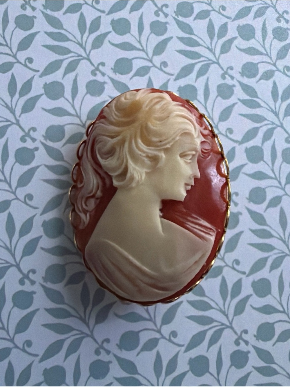 Vintage-Style Cameo Brooch in Cream and Coral